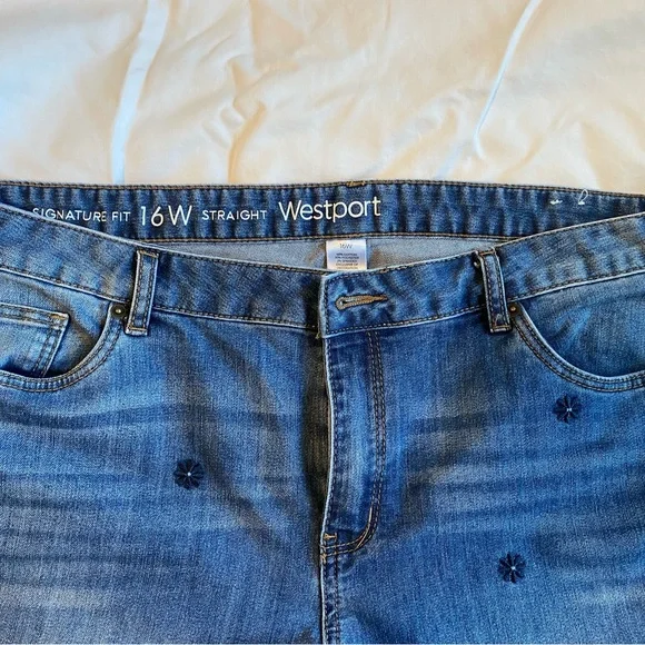Westport Embroidered Blue Straight Leg Jeans - Picture 2 of 3